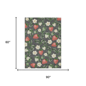 5x8 Graphite Floral Polyester Area Rug Washable Stain Resistant Indoor Outdoor Use