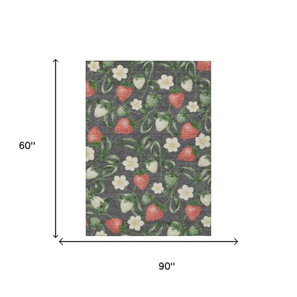 5x8 Graphite Floral Polyester Area Rug Washable Stain Resistant Indoor Outdoor Use