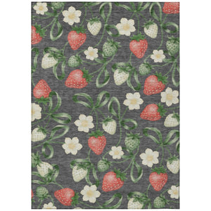 HomeRoots 10 X 14 Graphite Floral Polyester Area Rug Stain Resistant for Patio or Living Room 745234
