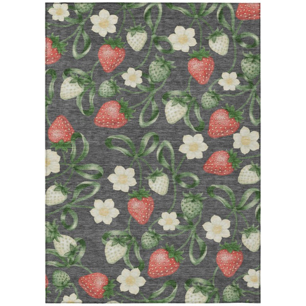 HomeRoots 10 X 14 Graphite Floral Polyester Area Rug Stain Resistant for Patio or Living Room 745234