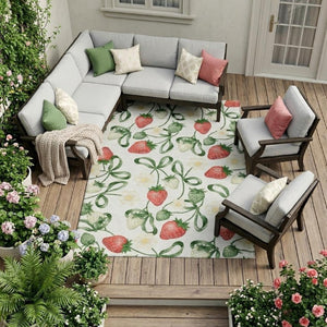 8 X 10 Ivory Floral Polyester Area Rug Washable Stain Resistant Indoor Outdoor Patio