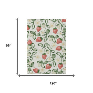 8 X 10 Ivory Floral Polyester Area Rug Washable Stain Resistant Indoor Outdoor Patio