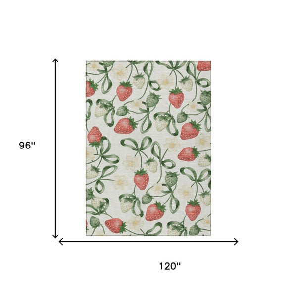 8 X 10 Ivory Floral Polyester Area Rug Washable Stain Resistant Indoor Outdoor Patio