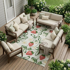 9 X 12 Ivory Linen Floral Polyester Area Rug Stain Resistant for Patio or Living Room