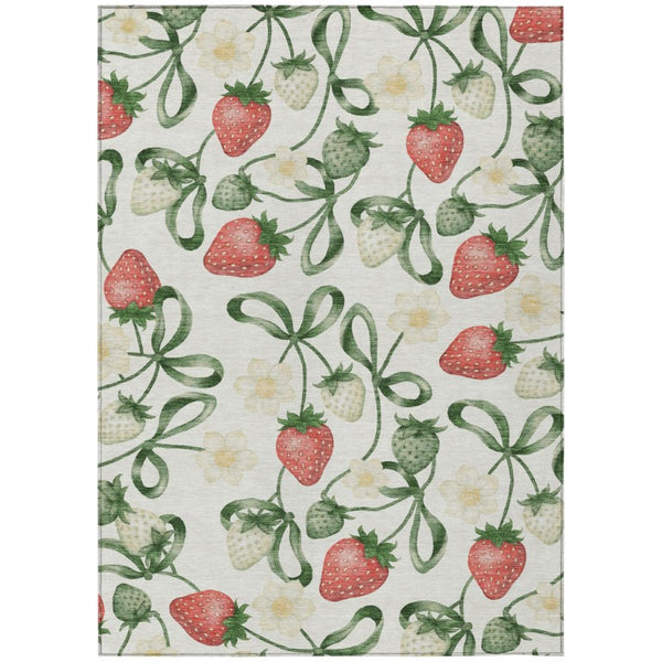 HomeRoots 9 X 12 Ivory Linen Floral Polyester Area Rug Stain Resistant for Patio or Living Room 745239