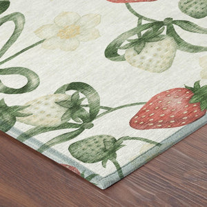 9 X 12 Ivory Linen Floral Polyester Area Rug Stain Resistant for Patio or Living Room