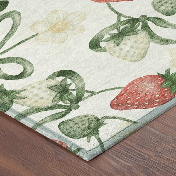 9 X 12 Ivory Linen Floral Polyester Area Rug Stain Resistant for Patio or Living Room