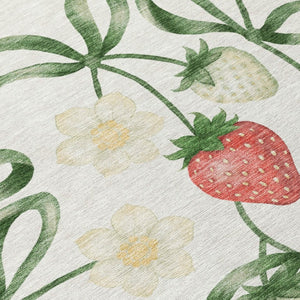 9 X 12 Ivory Linen Floral Polyester Area Rug Stain Resistant for Patio or Living Room