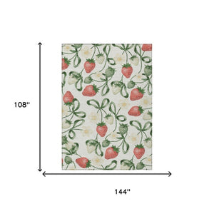 9 X 12 Ivory Linen Floral Polyester Area Rug Stain Resistant for Patio or Living Room