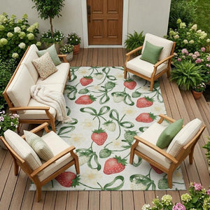10 Ft X 14 Ft Ivory Floral Polyester Area Rug Washable for Patio or Living Room