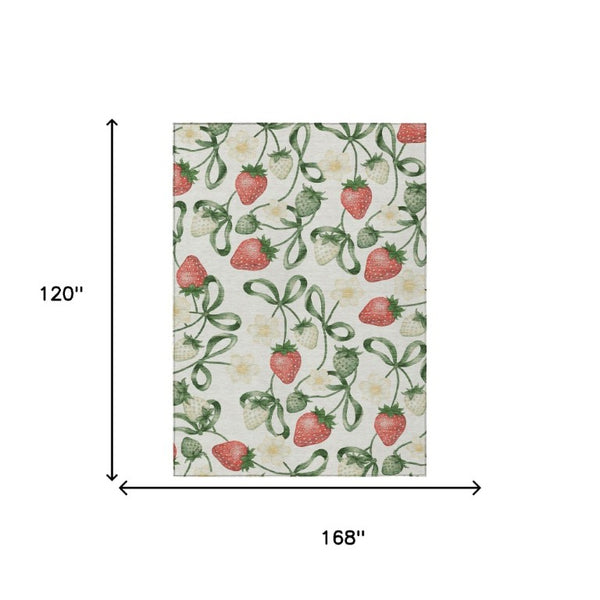 10 Ft X 14 Ft Ivory Floral Polyester Area Rug Washable for Patio or Living Room