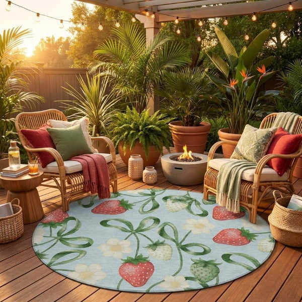 8 Foot Round Floral Polyester Area Rug Washable Indoor Outdoor Patio Decor