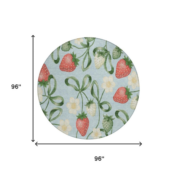 8 Foot Round Floral Polyester Area Rug Washable Indoor Outdoor Patio Decor