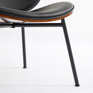 English Elm Mid-Century Shell Chair with Wood Grain Veneer, Curved Wide Seat, Metal-Wood Frame Holds 330+ lbs Black W1143P214250
