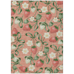 HomeRoots 5 X 8 Salmon Floral Polyester Area Rug Washable Stain Resistant Indoor Outdoor 745254