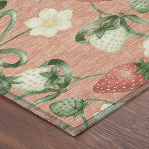 5 X 8 Salmon Floral Polyester Area Rug Washable Stain Resistant Indoor Outdoor