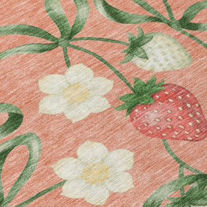 5 X 8 Salmon Floral Polyester Area Rug Washable Stain Resistant Indoor Outdoor