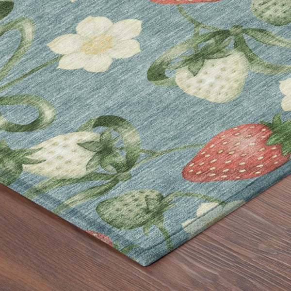 5 X 8 Floral Polyester Area Rug Washable Teal Green Stain Resistant Indoor Outdoor