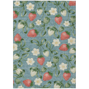 HomeRoots 9 X 12 Teal Floral Polyester Area Rug Washable Stain Resistant for Patio or Living Room 745263