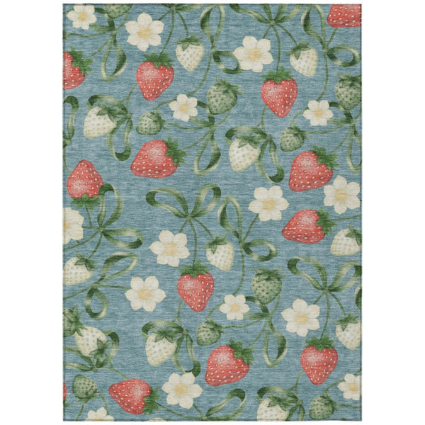HomeRoots 9 X 12 Teal Floral Polyester Area Rug Washable Stain Resistant for Patio or Living Room 745263