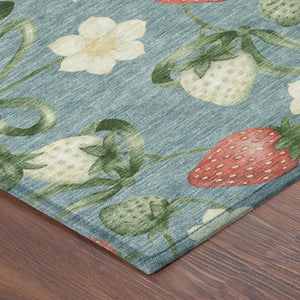 9 X 12 Teal Floral Polyester Area Rug Washable Stain Resistant for Patio or Living Room