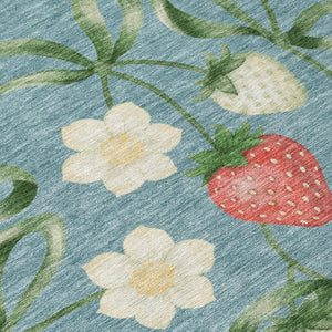 9 X 12 Teal Floral Polyester Area Rug Washable Stain Resistant for Patio or Living Room
