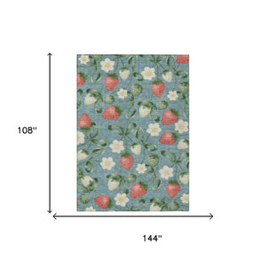 9 X 12 Teal Floral Polyester Area Rug Washable Stain Resistant for Patio or Living Room
