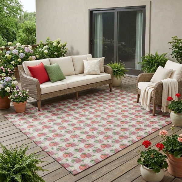 5x8 Blush Floral Polyester Area Rug Washable Stain Resistant for Patio or Living Room