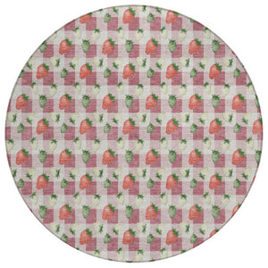 HomeRoots 8 Ft Round Floral Polyester Area Rug Washable Stain Resistant Patio or Family Room 745267