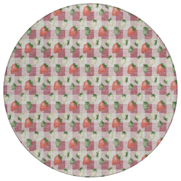 HomeRoots 8 Ft Round Floral Polyester Area Rug Washable Stain Resistant Patio or Family Room 745267