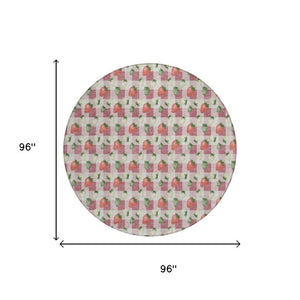 8 Ft Round Floral Polyester Area Rug Washable Stain Resistant Patio or Family Room