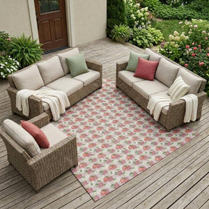 8x10 Blush Floral Polyester Area Rug Washable Stain Resistant Indoor Outdoor Patio