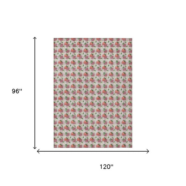 8x10 Blush Floral Polyester Area Rug Washable Stain Resistant Indoor Outdoor Patio