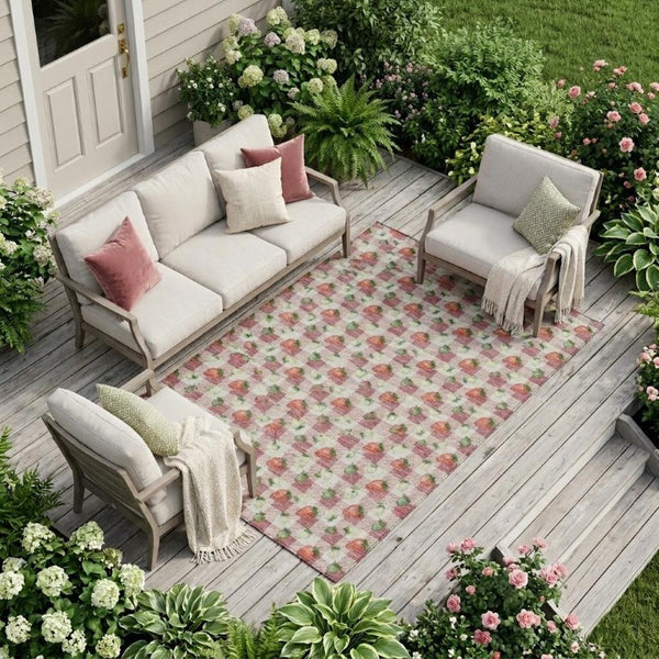 10 X 14 Blush Floral Polyester Area Rug Washable Stain Resistant for Patio or Living Room
