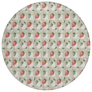 HomeRoots 8 Ft Round Floral Polyester Area Rug Stain Resistant Indoor Outdoor Ivory Beige 745285