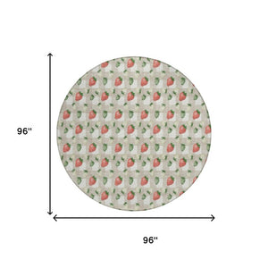 8 Ft Round Floral Polyester Area Rug Stain Resistant Indoor Outdoor Ivory Beige