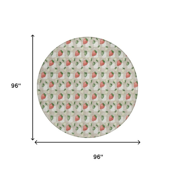 8 Ft Round Floral Polyester Area Rug Stain Resistant Indoor Outdoor Ivory Beige