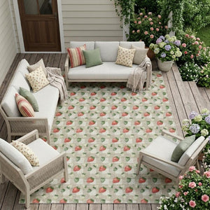 8 X 10 Ivory Beige Floral Polyester Area Rug Stain Resistant for Patio or Living Room