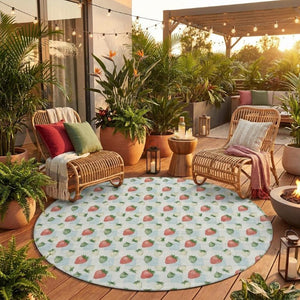 8 Foot Round Floral Polyester Area Rug Washable Indoor Outdoor Patio and Family Room
