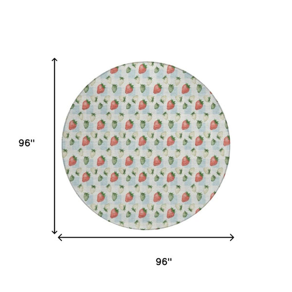 8 Foot Round Floral Polyester Area Rug Washable Indoor Outdoor Patio and Family Room