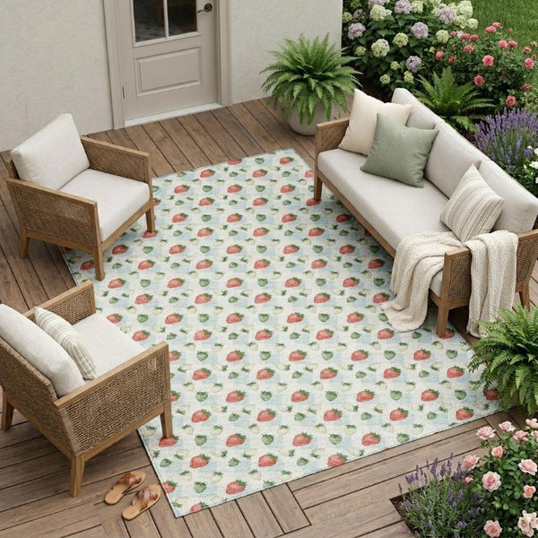 8x10 Floral Polyester Area Rug Washable Indoor Outdoor for Patio Porch or Living Room