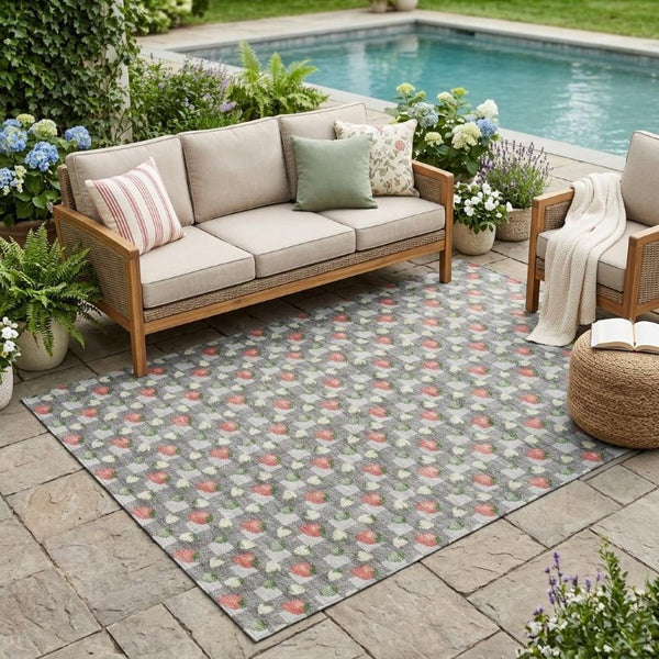 5 X 8 Silver Gray Floral Polyester Area Rug Washable for Indoor Outdoor Use