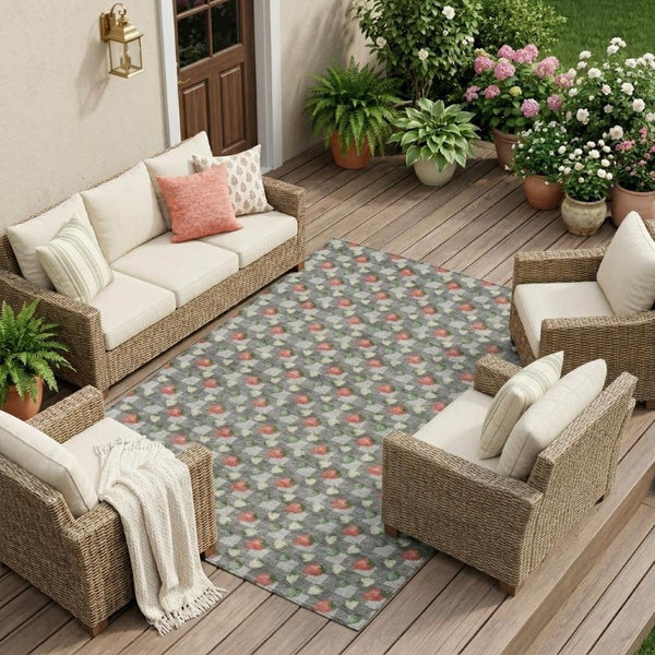 9x12 Floral Polyester Area Rug Stain Resistant Indoor Outdoor Living Patio Use