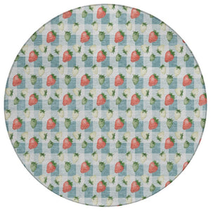 HomeRoots 8 Foot Round Floral Polyester Area Rug Teal Silver Washable Indoor Outdoor Patio 745309