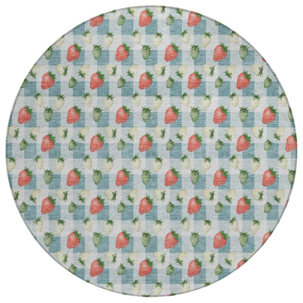 HomeRoots 8 Foot Round Floral Polyester Area Rug Teal Silver Washable Indoor Outdoor Patio 745309