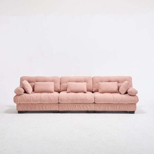 English Elm Modular Cloud Sectional Sofa Flannelette Deep Seat Couch for Living Room with Pillows Pink W2120S00032