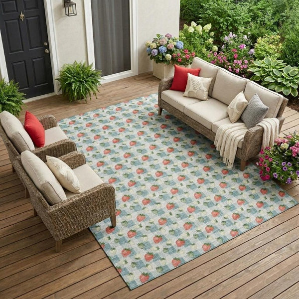 8x10 Teal Silver Floral Polyester Area Rug Stain Resistant for Patio or Living Room