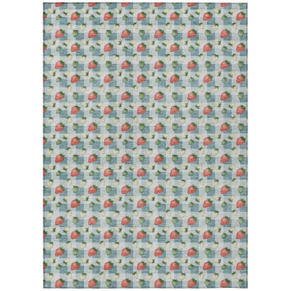 HomeRoots 8x10 Teal Silver Floral Polyester Area Rug Stain Resistant for Patio or Living Room 745310