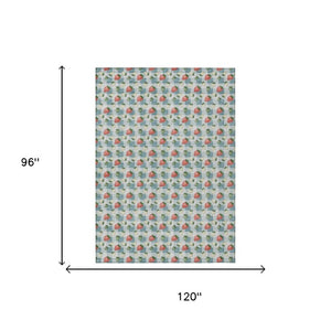 8x10 Teal Silver Floral Polyester Area Rug Stain Resistant for Patio or Living Room