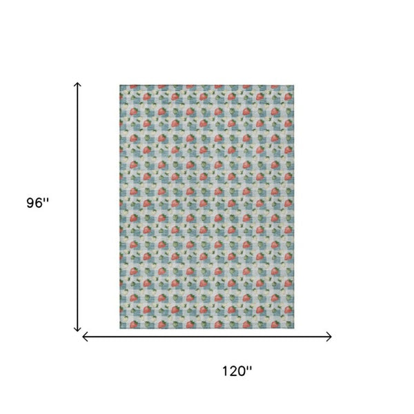 8x10 Teal Silver Floral Polyester Area Rug Stain Resistant for Patio or Living Room